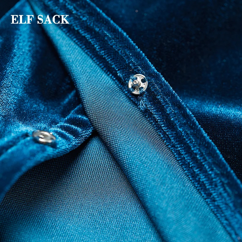 ELFSACK, новинка, Стильное женское платье, прямое, длинный рукав, одноцветные, женские платья, длина до колена, v-образный вырез, Femme Vestido, обтягивающие, вечерние платья