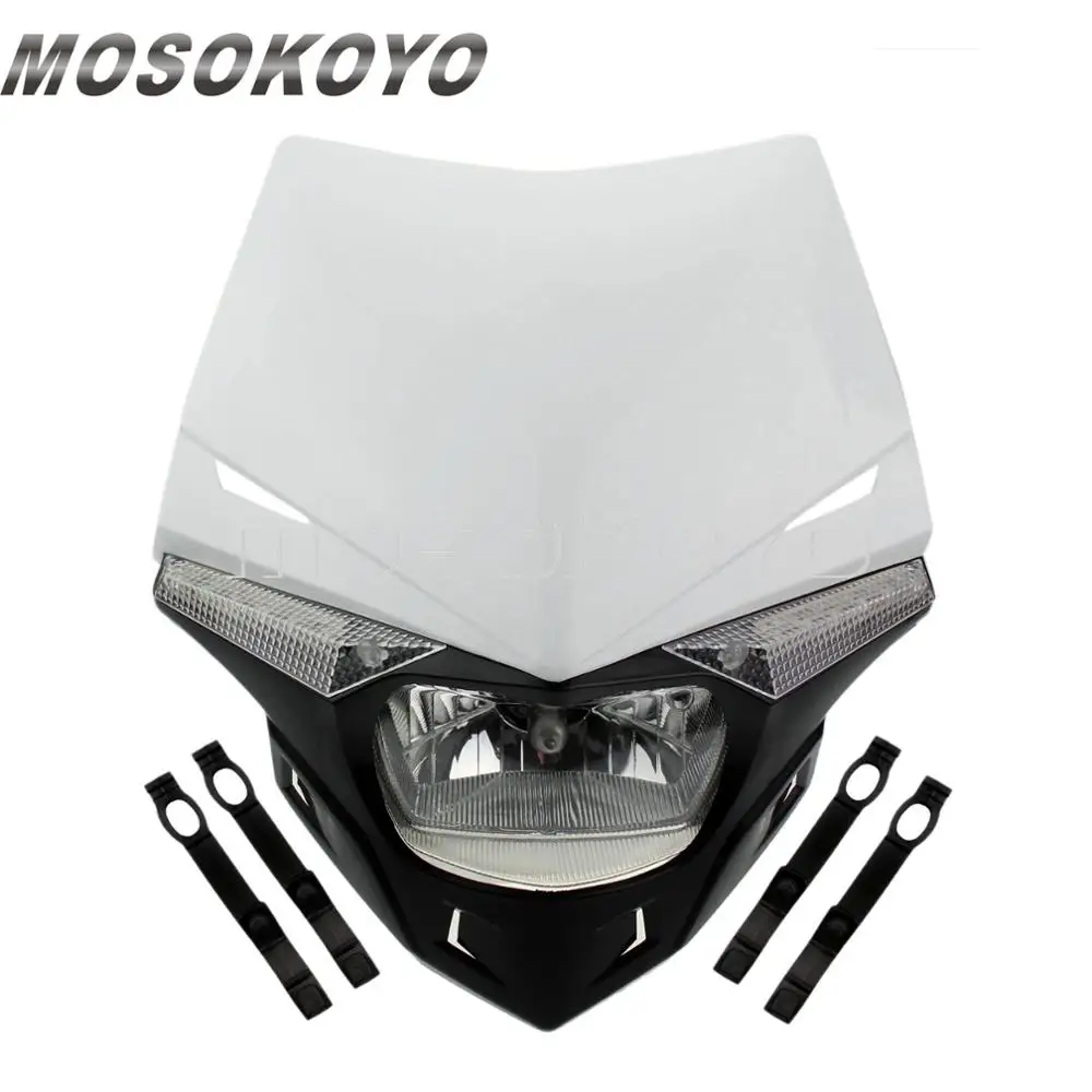 Фары для мотокросса Байк фара ENDURO для Yamaha YZ250 WR450 YZ125 YZ80 85 светодиодный версия индикатор голубого цвета - Цвет: Белый