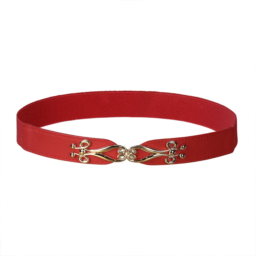 Red AWAYTR модный пояс с пряжкой из сплава, эластичный пояс, PU парусиновый пояс, весна-лето, женский пояс для юбки, платья, аксессуары 60*2,5 см - Цвет: Red