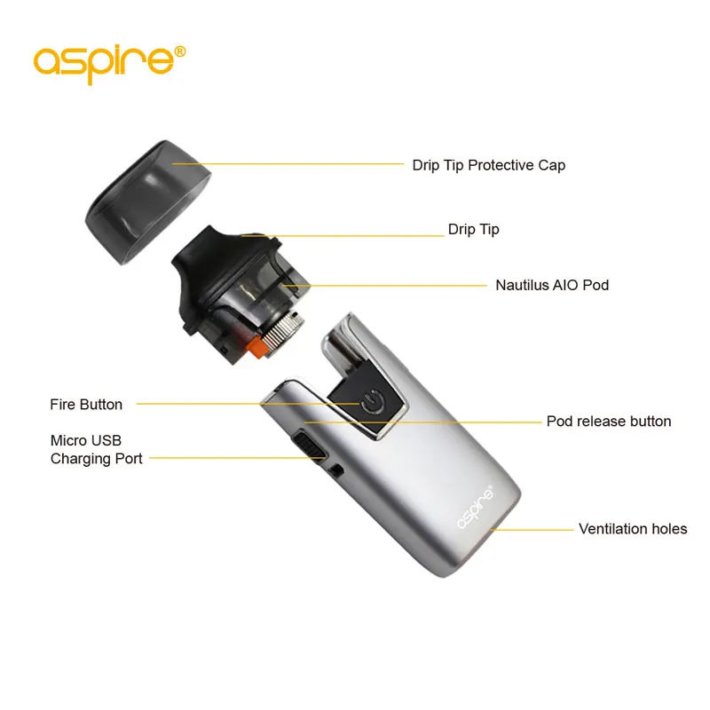 Aspire Nautilus AIO pod Vaper Kit встроенный аккумулятор 1000 мАч 4 5 мл vape tank 1.8ohm BVC катушки