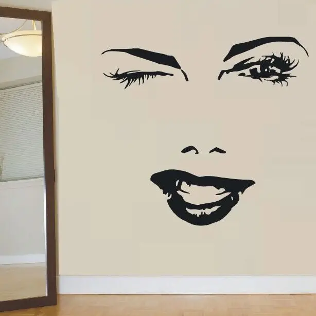 

Beautiful Woman Face Wall Sticker Eyelash Eye Winks Lips Wall Decal Girl Lashes and Brows Wall Mural Beauty Salon Decor AY882