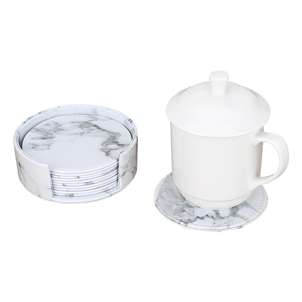 A324 marble round Набор из 6 шт Прочный из искусственной кожи коврик Подставка под квадратную чашку коврик чайная чашка Подушка Напитки держатель для миски коврик для посуды PU подставка - Цвет: A324 marble round