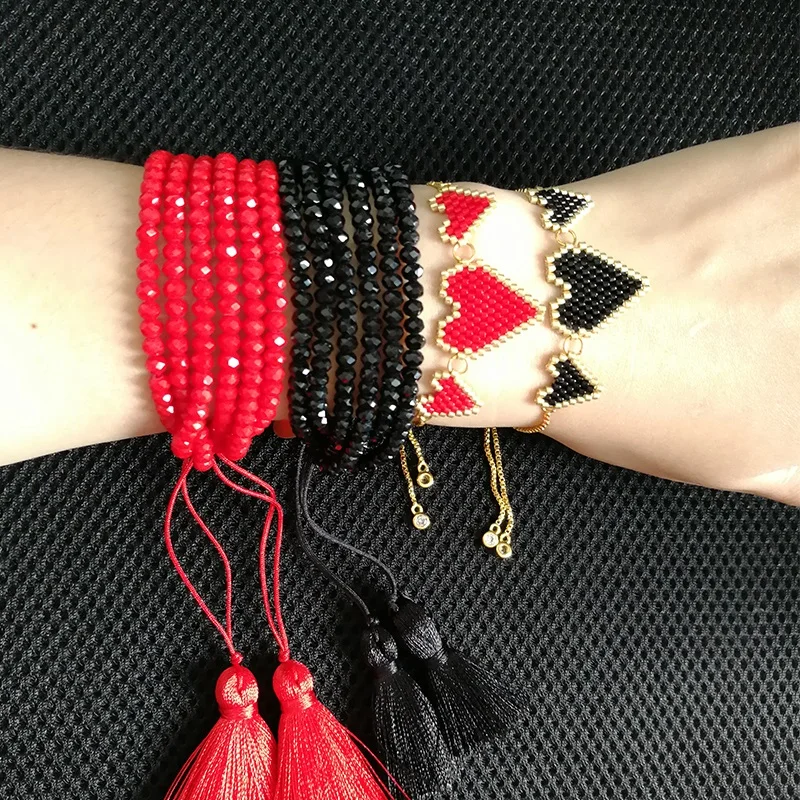 Многослойный женский браслет SHINUSBOHO Миюки на удачу с сердцем и хрустальными