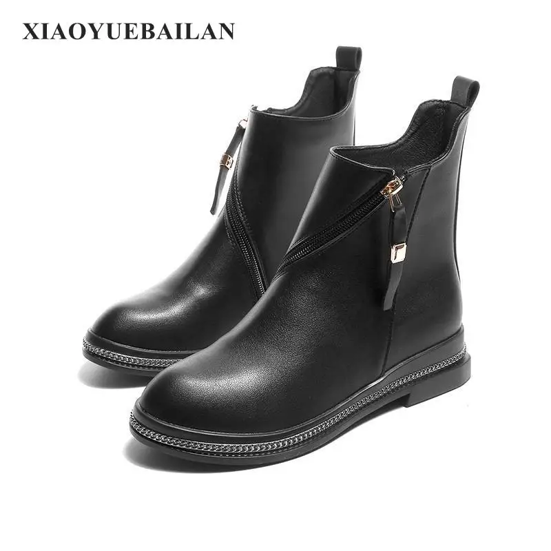 Новинка 2017 года сезон осень-зима женские ботинки на плоской подошве Черные