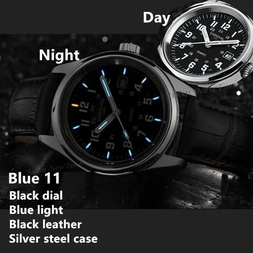 Blue 11 black leathe Тритий световой военных погружения спортивные водонепроницаемые 200м швейцарский кварцевые часы мужчин муёчины полный стали мода случайных часы люксовый бренд - Цвет: Blue 11 black leathe
