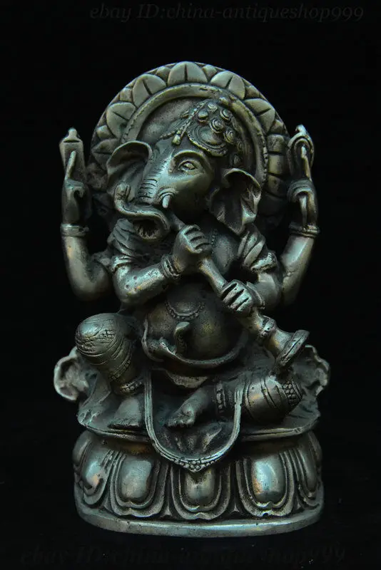 Древний тибетский буддизм серебро Ганапати Ганеш Властелин слон статуя Будды |