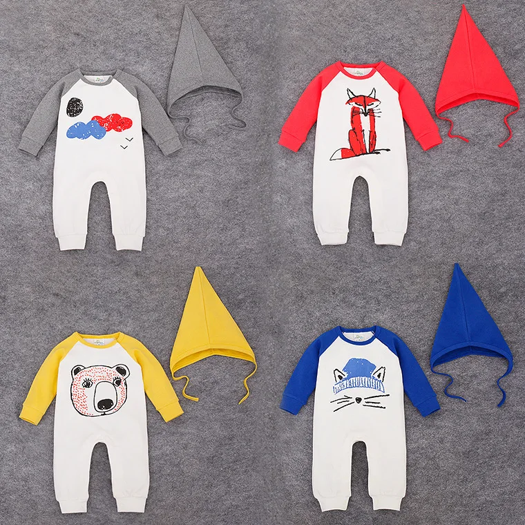 2016 детская одежда комбинезон + шляпа детские цельный новорожденных комбинезоны с