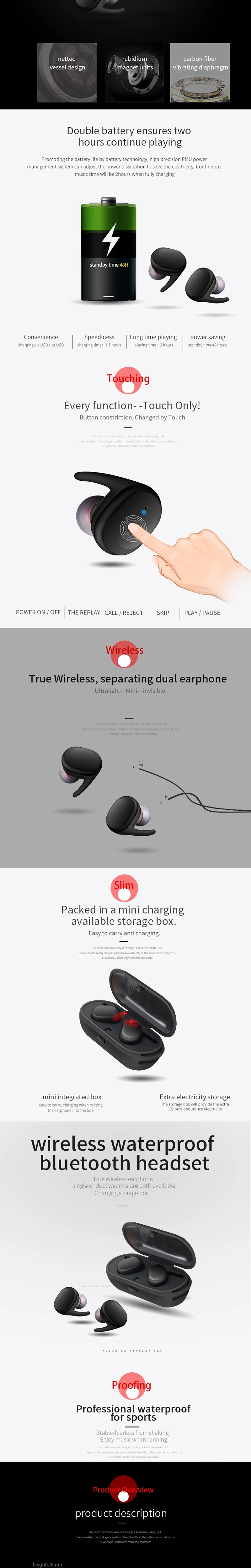 Ubit S9100 сенсорное управление мини-близнецы наушники TWS Водонепроницаемый Bluetooth гарнитура Handsfree с зарядным устройством для смартфона
