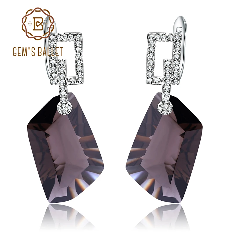 

GEM'S BALLET Real 925 Sterling Silver Dazzling Earrings Natural Smoky Quartz Gemstone Drop Earrings Fine Jewelry for Women Gift