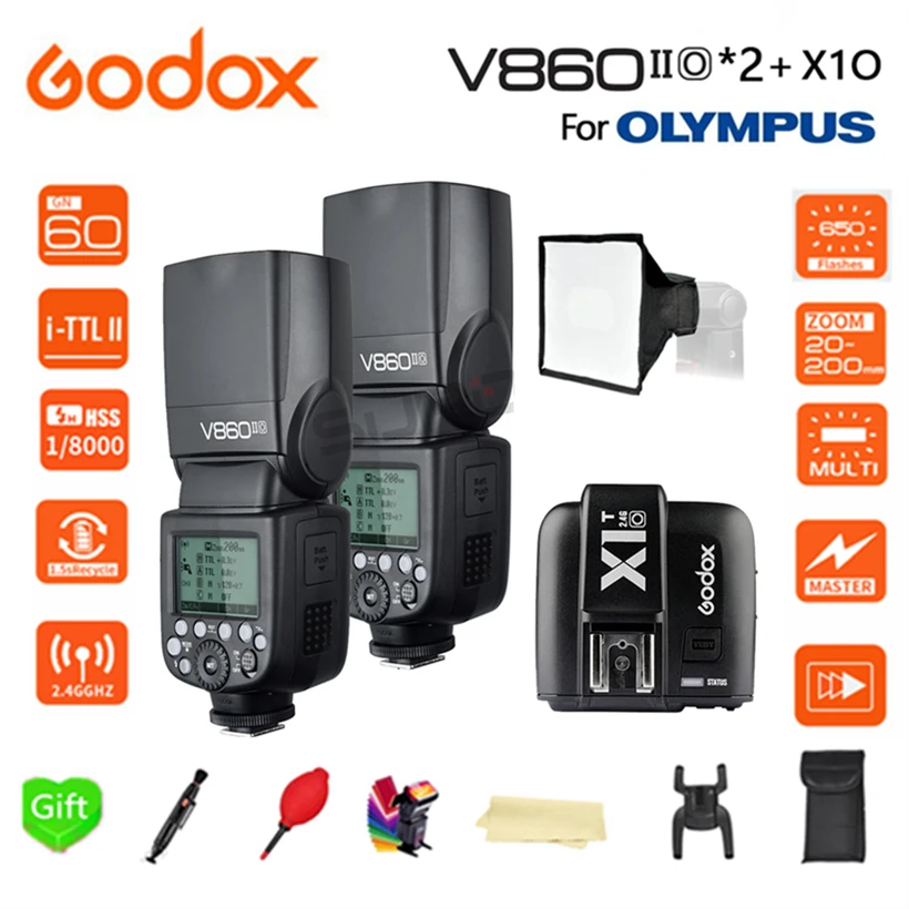 Paypal Accpect Godox V860IIO вспышка для камеры speedlite 2 * V860II O GN60 TTL HSS 1/8000S литий ионная батарея +