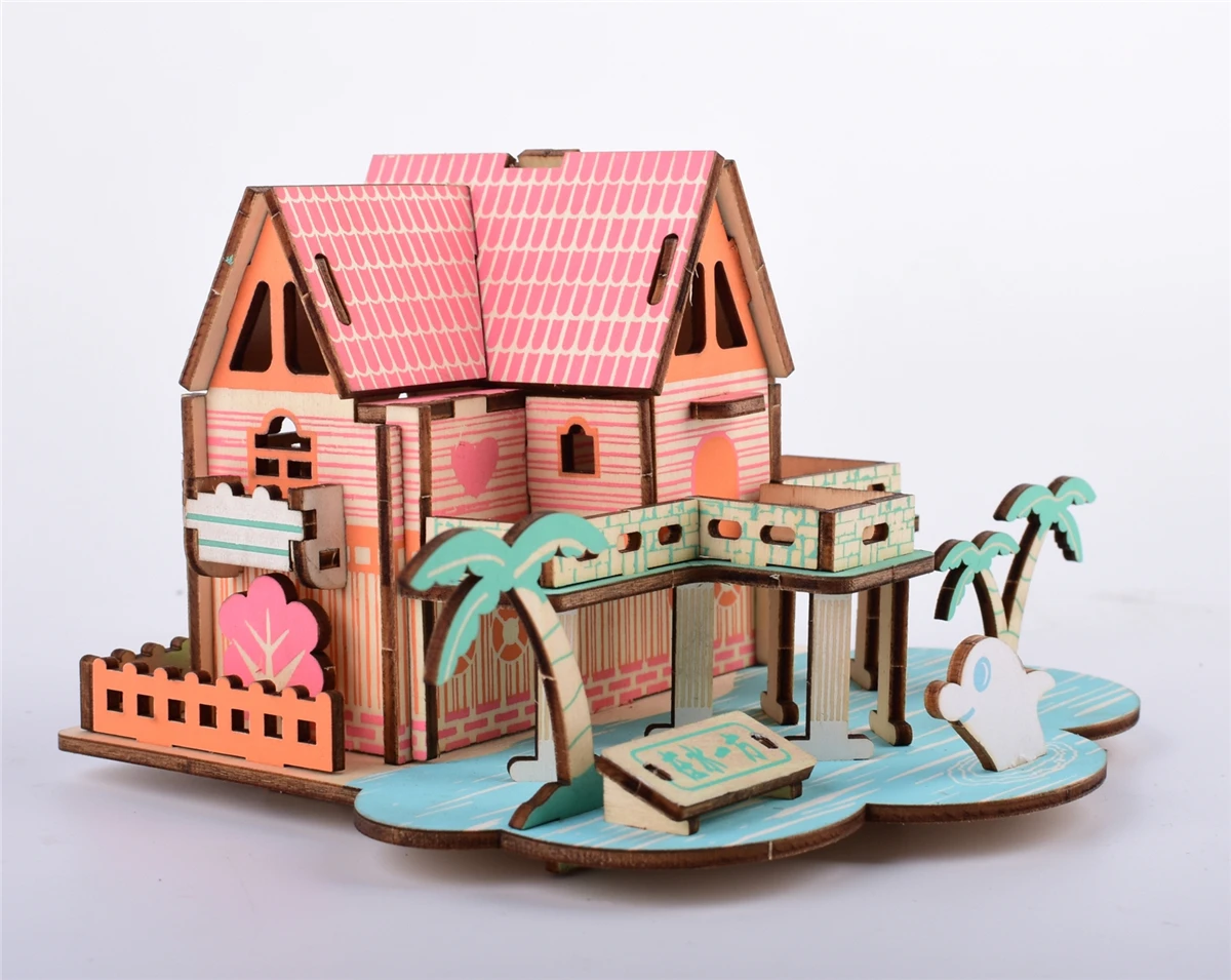 Laser Cutting New Assembly DIY Education Toy 3D Wooden Model Puzzles For Kids Gifts Of Seaside Love House Villa | Игрушки и хобби
