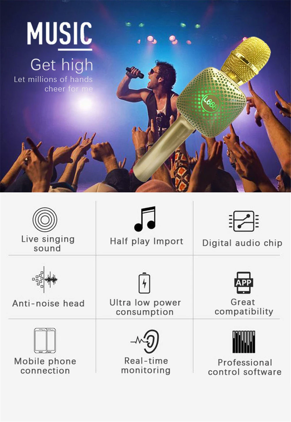 L668 беспроводной Bluetooth 4,2 микрофон емкостный домашний микрофон KTV портативный микрофон музыкальный плейер с интерфейсом USB