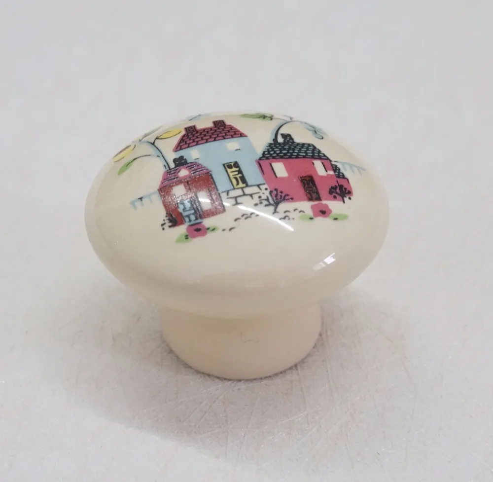 Круглые керамические ручки Детская дверная ручка бежевые фарфоровые Мультяшные