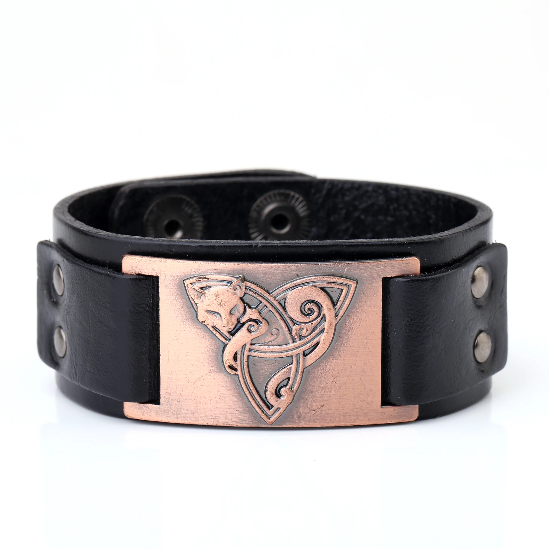 LIKGREAT Viking ювелирные изделия кожаный браслет лиса Triquetra Fenrir животное подросток Волк троица вера благословение манжеты браслеты Кнопка - Окраска металла: 5