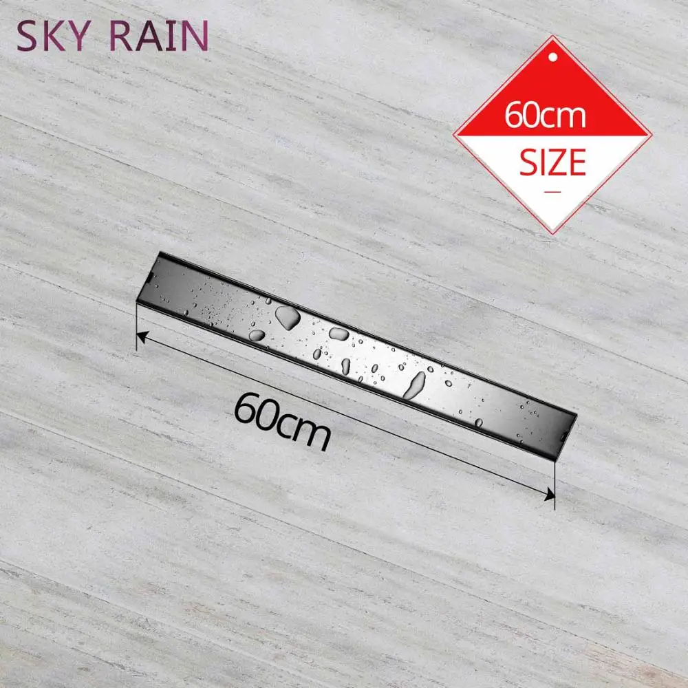 60 cm Floor Drain Звездного неба для дождливой погоды линейный Запах стойкий и напольным трапом 60/80/100/120 см прямоугольник 304 Нержавеющая сталь Невидимый длинный дренаж пола в ванной - Цвет: 60 cm Floor Drain