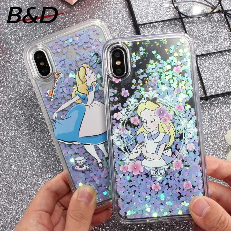 For IPhone 7 6 6S Plus Quicksand Blue Girl Pattern Case Fashion PInk Glitter Stars Cover Hot Sales Cartoon Cinderella Phone |