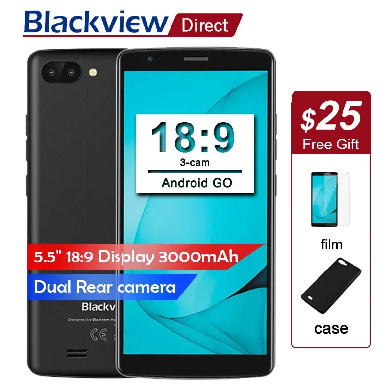 Оригинал Blackview A20 смартфон 5 дюйма 18:9 полный экран Android Go сотовые телефоны двойной