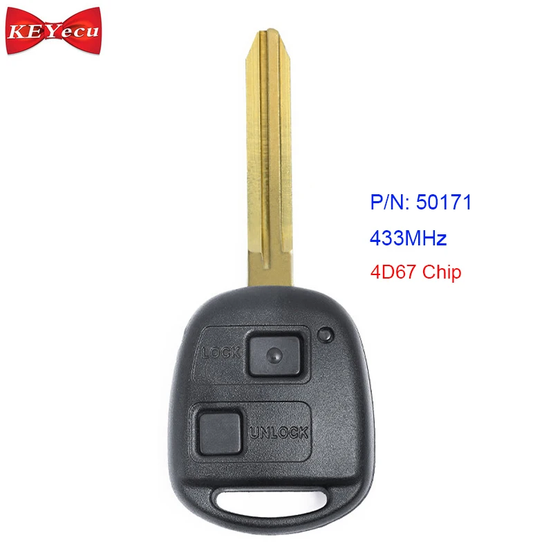 Дистанционный ключ брелок KEYECU для Toyota Avensis Kluger RAV4 Prado Tarago 2 кнопки чип P/N: 50171 433 МГц