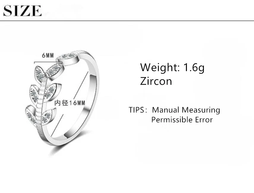 

Fashion Tree Branch Leaves Zircon Opening Rings For Women 925 Sterling Silver Jewelry Accessories Party Gift SAR83