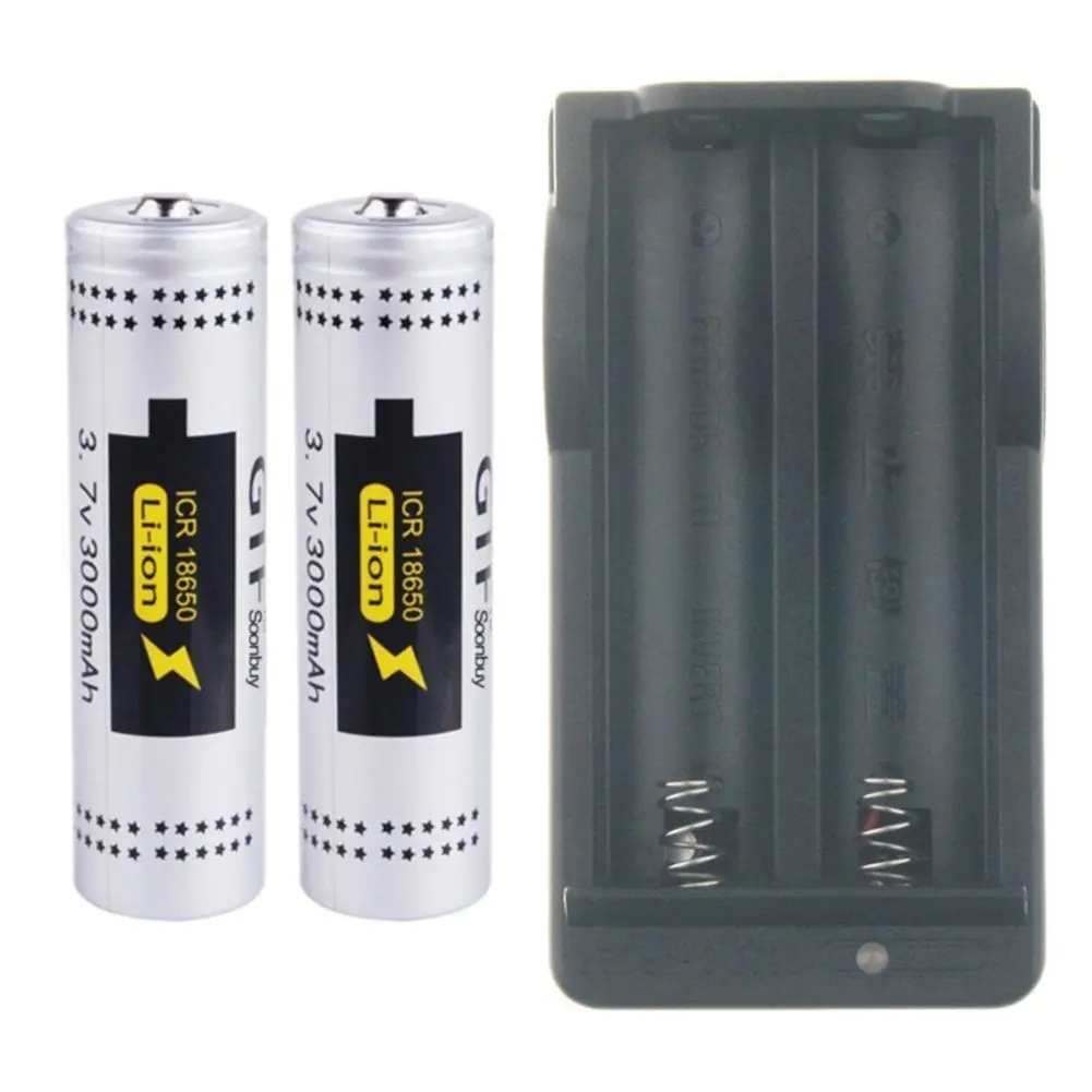 GTF 2x 3000mAh18650 3,7 V литий-ионная аккумуляторная батарея + зарядное устройство для светодиодного фонарика