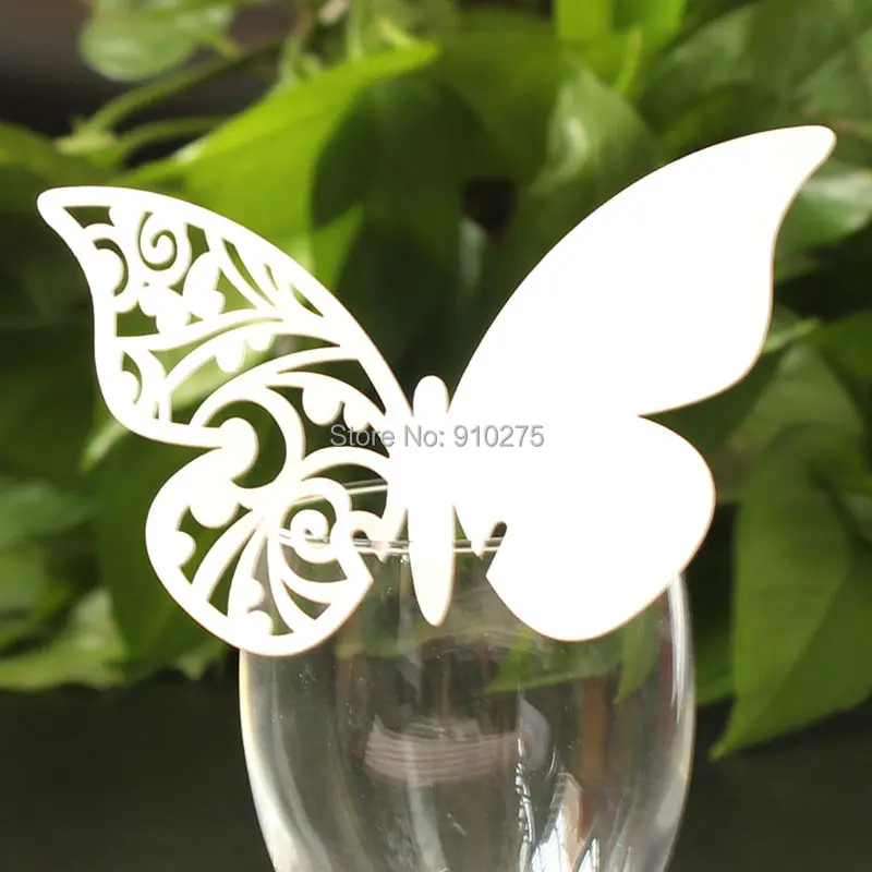 200 шт. белый простой дизайн с бабочкой винные стеклянные карты лазерная резка