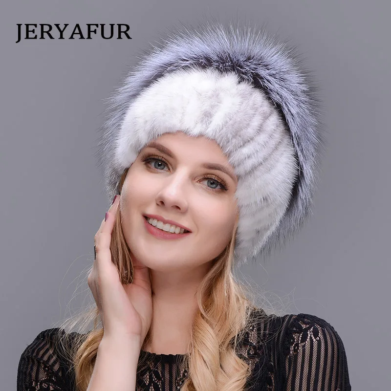 Зимняя женская меховая шапка JERYAFUR в русском стиле Вязаная Шерстяная модная из