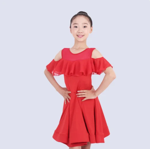 

Girls White / Red Professional Latin dancing dress Kids Ballroom Salsa Dance wear Outfits Children's Party Stage wear costumes