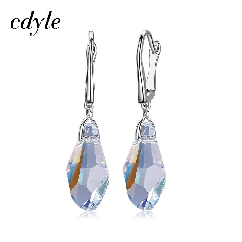 Cdyle 925 пробы серебряные серьги украшенные кристаллами женский тренд капли воды камень свадебные серьги - Окраска металла: AB Color