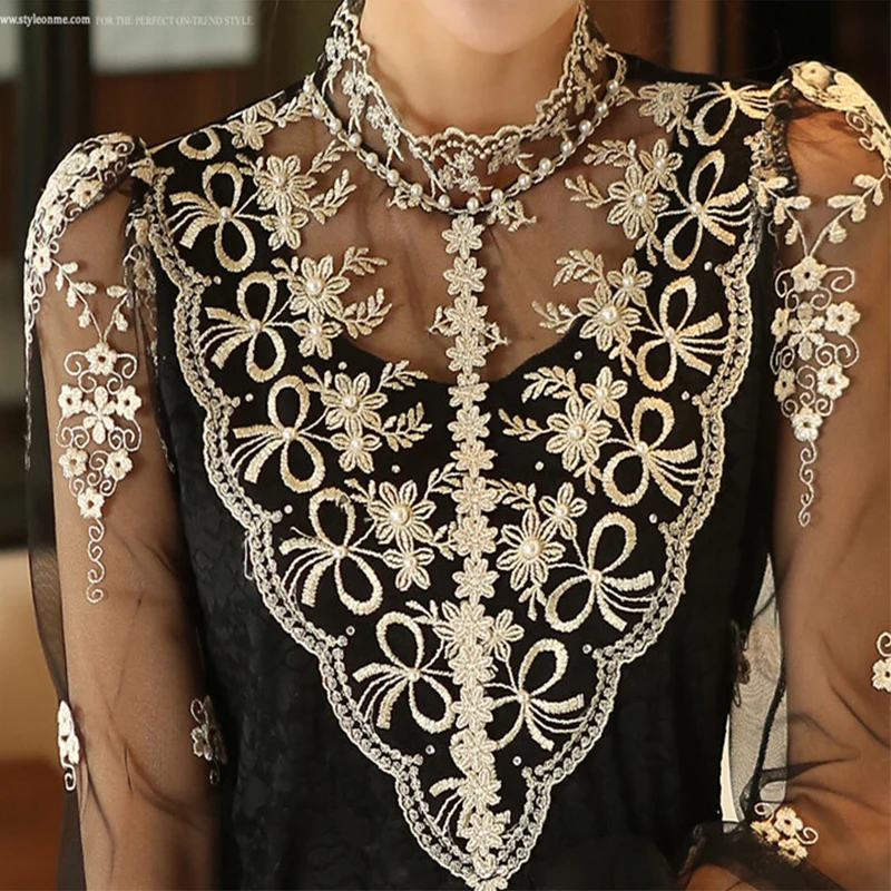 Винтажная кружевная сексуальная Длинная прозрачная сетчатая шифоновая блузка с