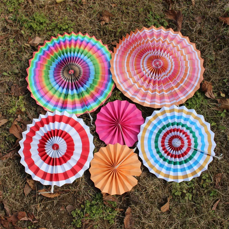 6 шт./компл. красочные бумажные вентиляторы круглые колеса день рождения