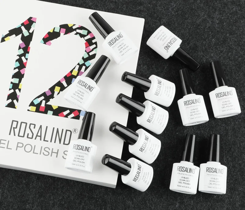 12 шт./лот) ROSALIND 10 мл Набор лаков для ногтей Vernis полуперманентный Чистый Цвет гель лак набор для маникюра замочить от ногтей искусство