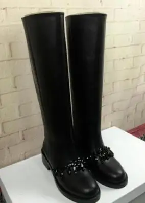 crystal long boots BuonoScarpe/Новинка года; шикарные черные сапоги с золотыми, серебряными цепочками; Женские ботинки в байкерском стиле на каблуке; фирменный дизайн; ботинки на молнии для путешествий; Botas для девочек - Цвет: crystal long boots