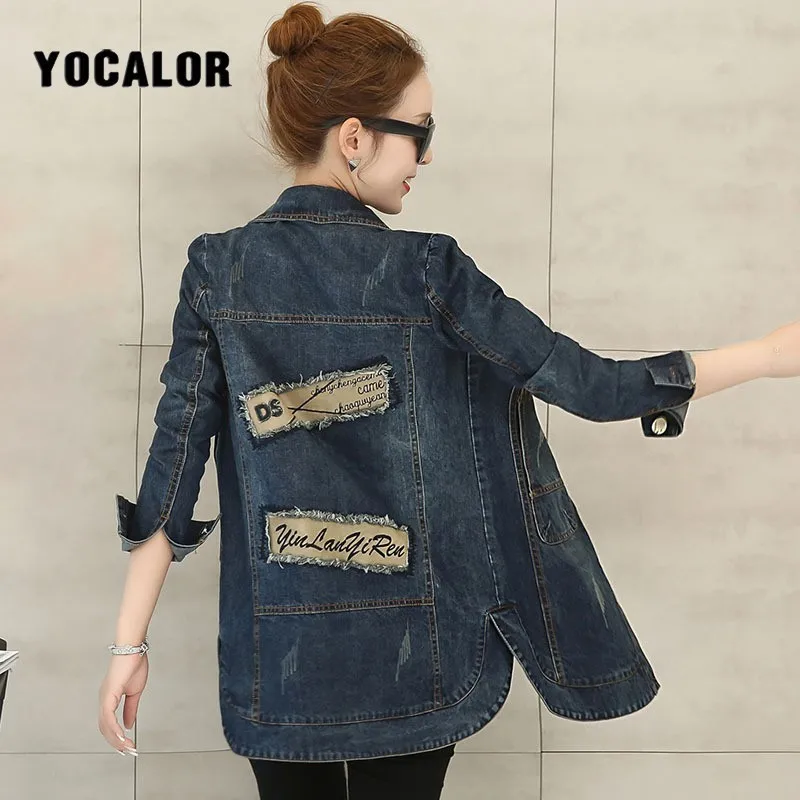 5XL винтажные джинсы Харадзюку осенняя куртка длинное пальто женские Chaqueta Mujer