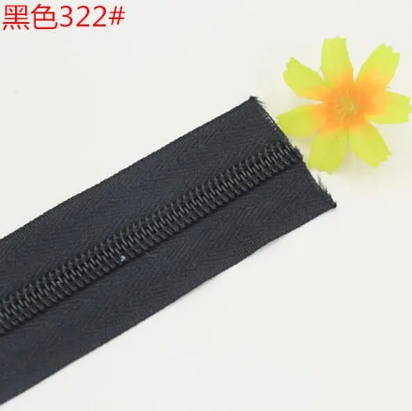 black 322 12 м в длину 5# черный белый серый красный желтый зеленый бежевый нейлон катушки молнии для самостоятельного пошива одежды аксессуары 12 шт. ползунки - Цвет: black 322