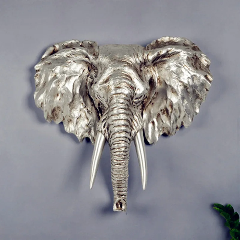 

Head Elephant Sculpture 3D Solid Wall Hanging Wild African Animal Statue Art and Craft Ornament Home Pub Office Decor L3211