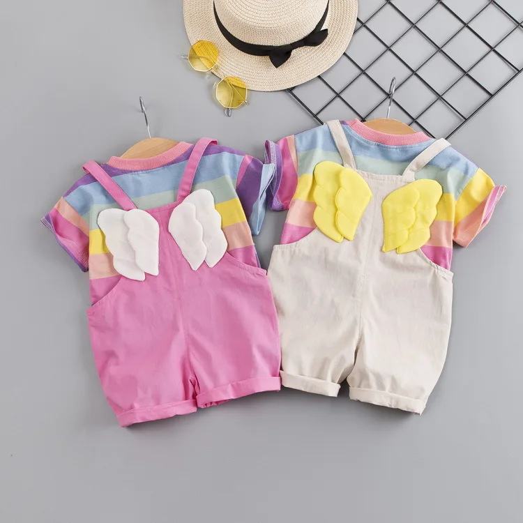 

2pcs/set Fashion Baby Girl Clothes Toddler Color Striped T Shirt Shorts Kid Garment Infant Costume Children Casual for 1-4 years
