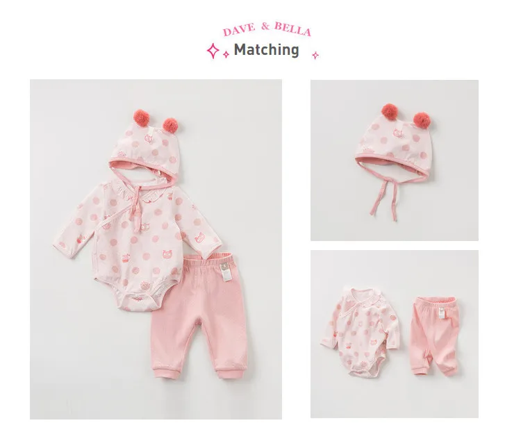 DBH11368 dave bella 0-12M new born baby girls wear infant toddler cartoon clothing sets baby pajamas children boutique 2pc sets