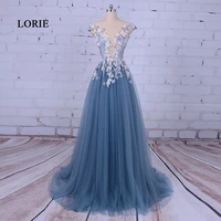 lorie evening dress woman scoop neckdecorated with flower tull blue prom dress for graduation beauty pageant party gowns 2020