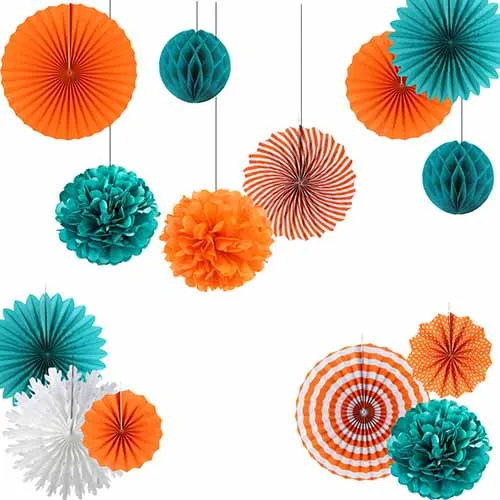 Style 1 Бирюзовый, оранжевый) вечерние украшения набор бумажная розетка Pinwheels Tissue Pom пляжная Свадьба Лето первый день рождения бэби Шауэр для мальчика Вечерние - Цвет: Style 1