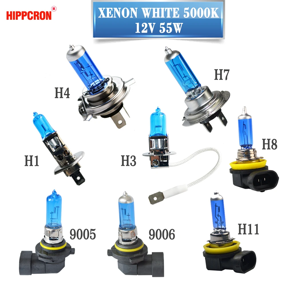 Hippcron галогенная лампа H4 H7 H1 H3 H8 H9 H11 9005 HB3 9006 HB4 55 W 12 V автомобильная фара 5000 K