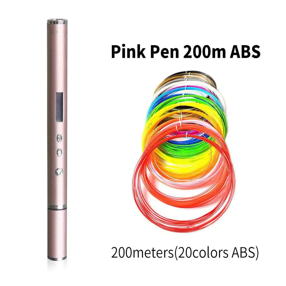 Pink Pen 200m ABS DEWANG, легкая 3d-ручка, новинка, OLED, DIY, 3D принтер, ручка, подарок на день рождения, PLA, ABS, нить, ручка, 3d ручки для рисования, гаджет - Цвет: Pink Pen 200m ABS