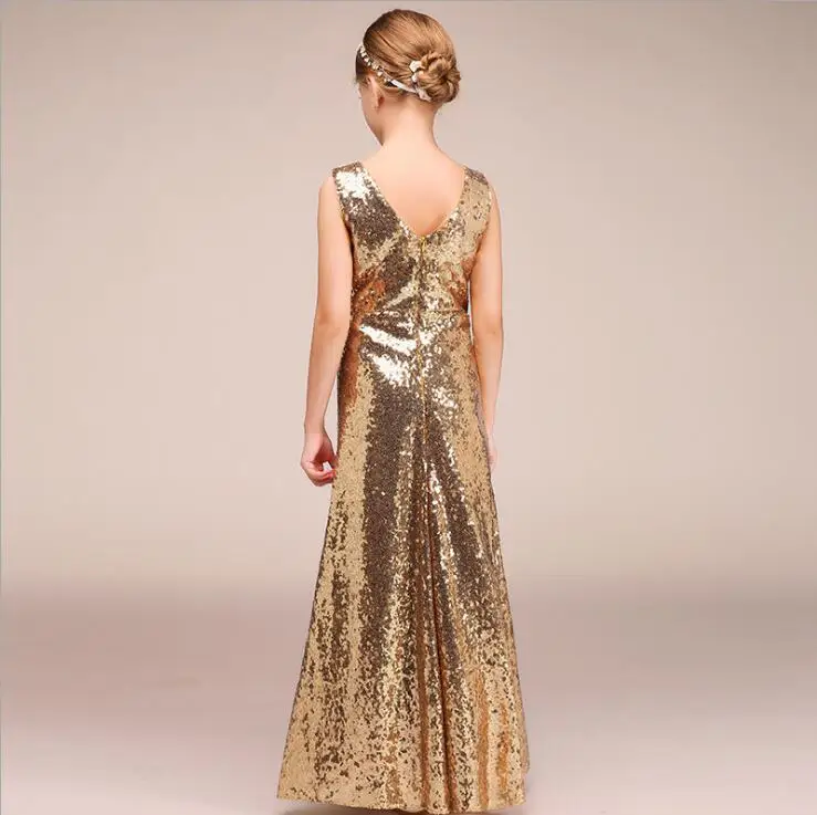Kids Wedding Dresses Girls Gold Sequin Overall Dress Girl Party Princess Christmas Birthday Clothes for 1-13 year | Детская одежда и