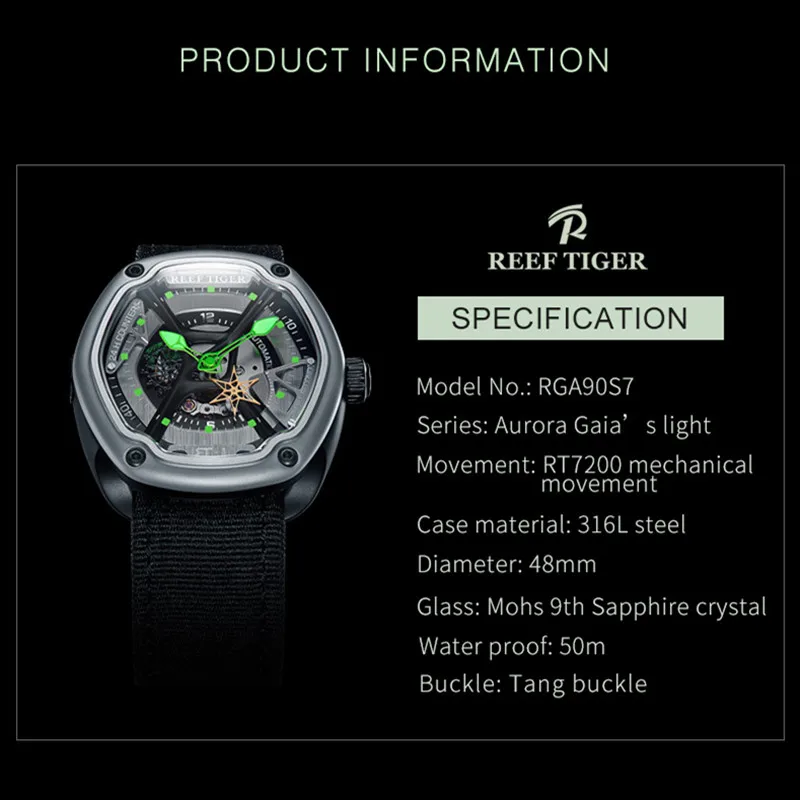 Часы Reef Tiger мужские деловые спортивные водонепроницаемые автоматические