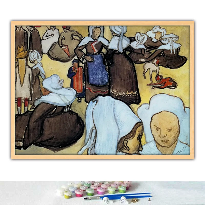 Van Gogh breton women and children diy by numbers art paint impressionist adult hand drawing living room decoration color | Дом и сад