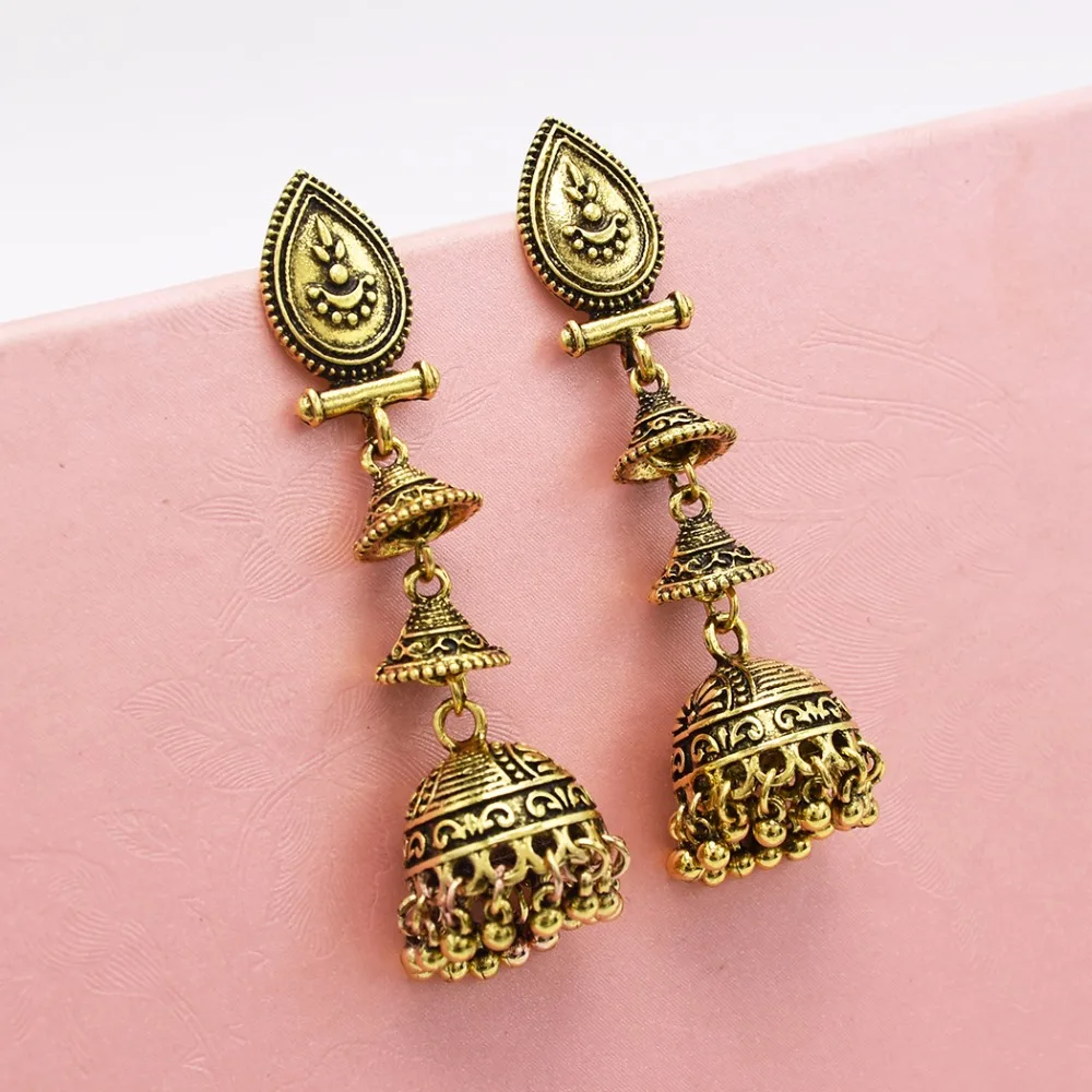 Индийские серьги для женщин, окисленная Jhumka, золото, серебро, большая Длинная кисточка, колокольчики, висячие серьги, цыганская турка, Этнические украшения