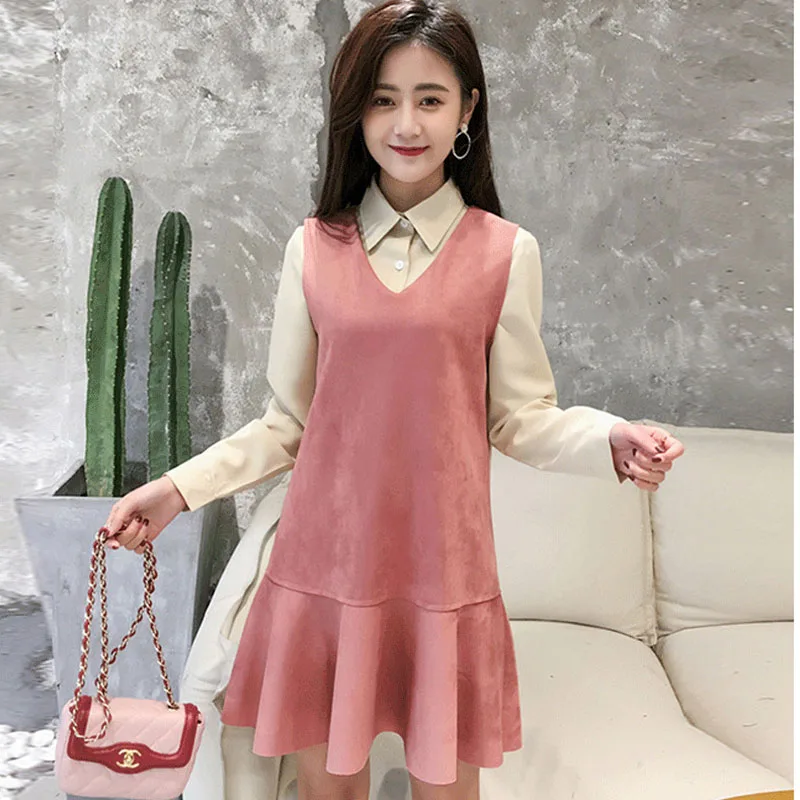 Новое замшевое женское платье с треугольным вырезом на спине | Женская одежда