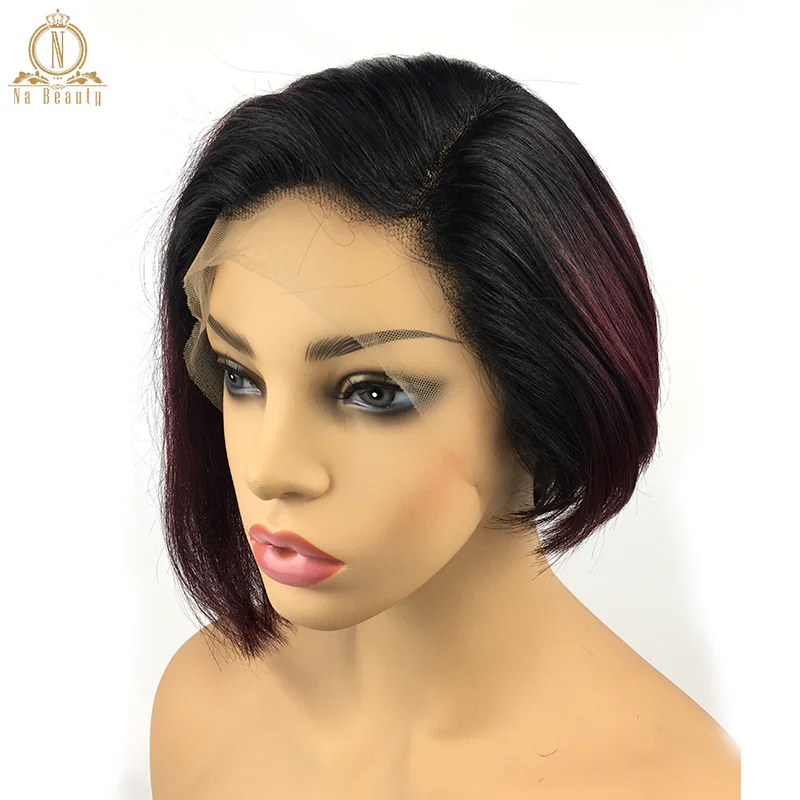 13x6 Lace Front Human Hair Short Bob Wigs Pixie Cut Ombre Color 1B 27 613 Blonde Black Straight For Women Brazilian Remy Hair