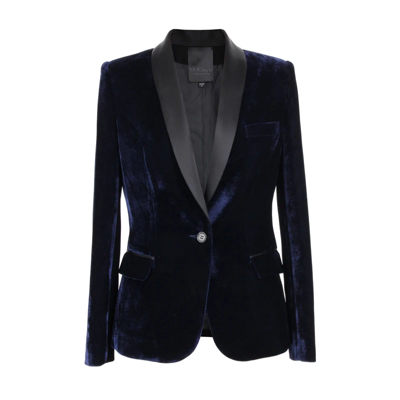 Осень, бархатный блейзер для женщин, тонкий, длинный рукав, для девушек, блейзеры, feminino, официальный, офисный, длинный рукав, маленький пиджак, Женский Топ - Цвет: Синий