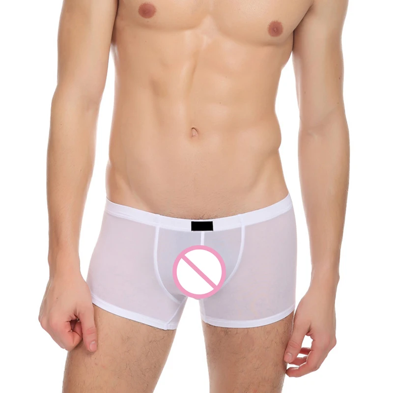Мужские сексуальные ледяные шелковые прозрачные боксеры гладкие дышащие шорты с