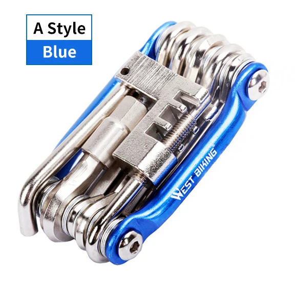 Basic Blue WEST BIKING Мультитул Инструменты для ремонта велосипеда цепь шестигранный спиц гаечный ключ Отвертка 10 в 1 комплект Набор дорожный MTB велосипед Велоспорт мульти инструменты - Цвет: Basic Blue